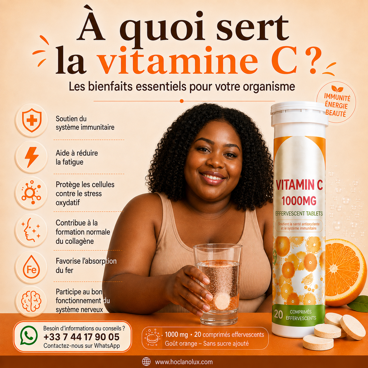 Vitamine C 1000 mg Effervescente – 20 Comprimés