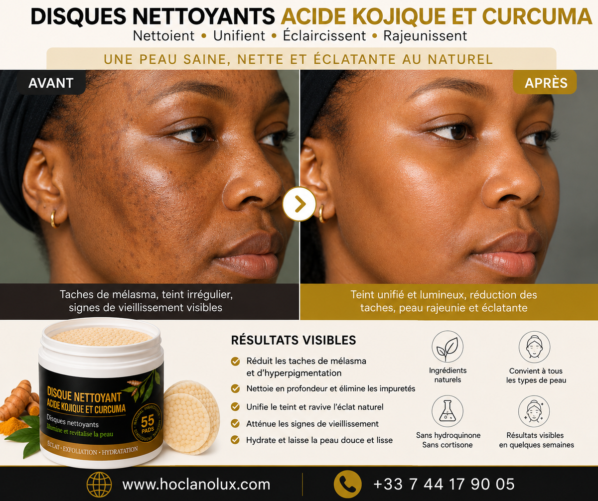 Disques Nettoyants au Curcuma & à l'Acide Kojique - 55 disques nettoyants | Éclat • Hydratation • Peau nette
