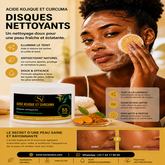 Disques Nettoyants au Curcuma & à l'Acide Kojique - 55 disques nettoyants | Éclat • Hydratation • Peau nette