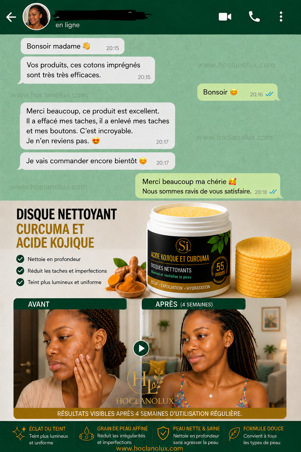 Disques Nettoyants au Curcuma & à l'Acide Kojique - 55 disques nettoyants | Éclat • Hydratation • Peau nette